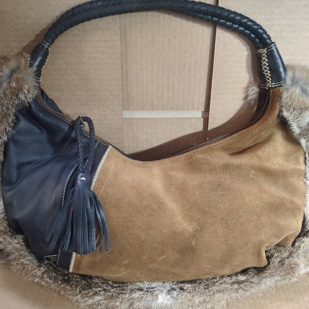 Maxx New York leather bag. Real fur purse